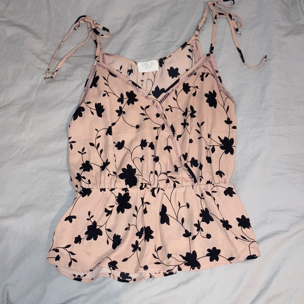 Floral Bow Strap Tank Top